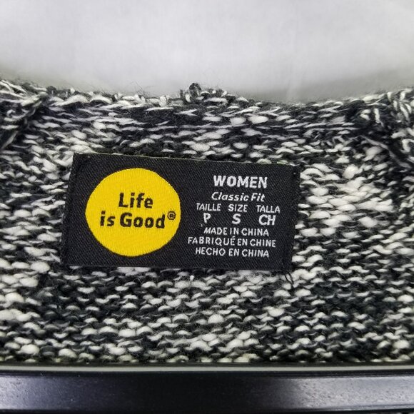 Life Is Good Hoodie Cardigan Women's S Sunset Heart Black White Knit Open Front - Picture 11 of 15